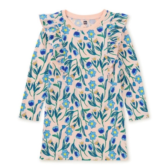 Tea Collection Ruffle Sleeve A Line Dress Tulip Thistle NWT Size 3 - Picture 1 of 6